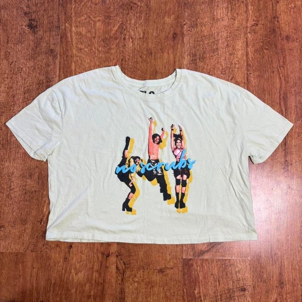 light green TLC No Scrubs cropped graphic t-shirt with flaws see pics